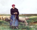 Ein Schäferess mit ihrer Herde Leben Bauernhof Realismus Julien Dupre
